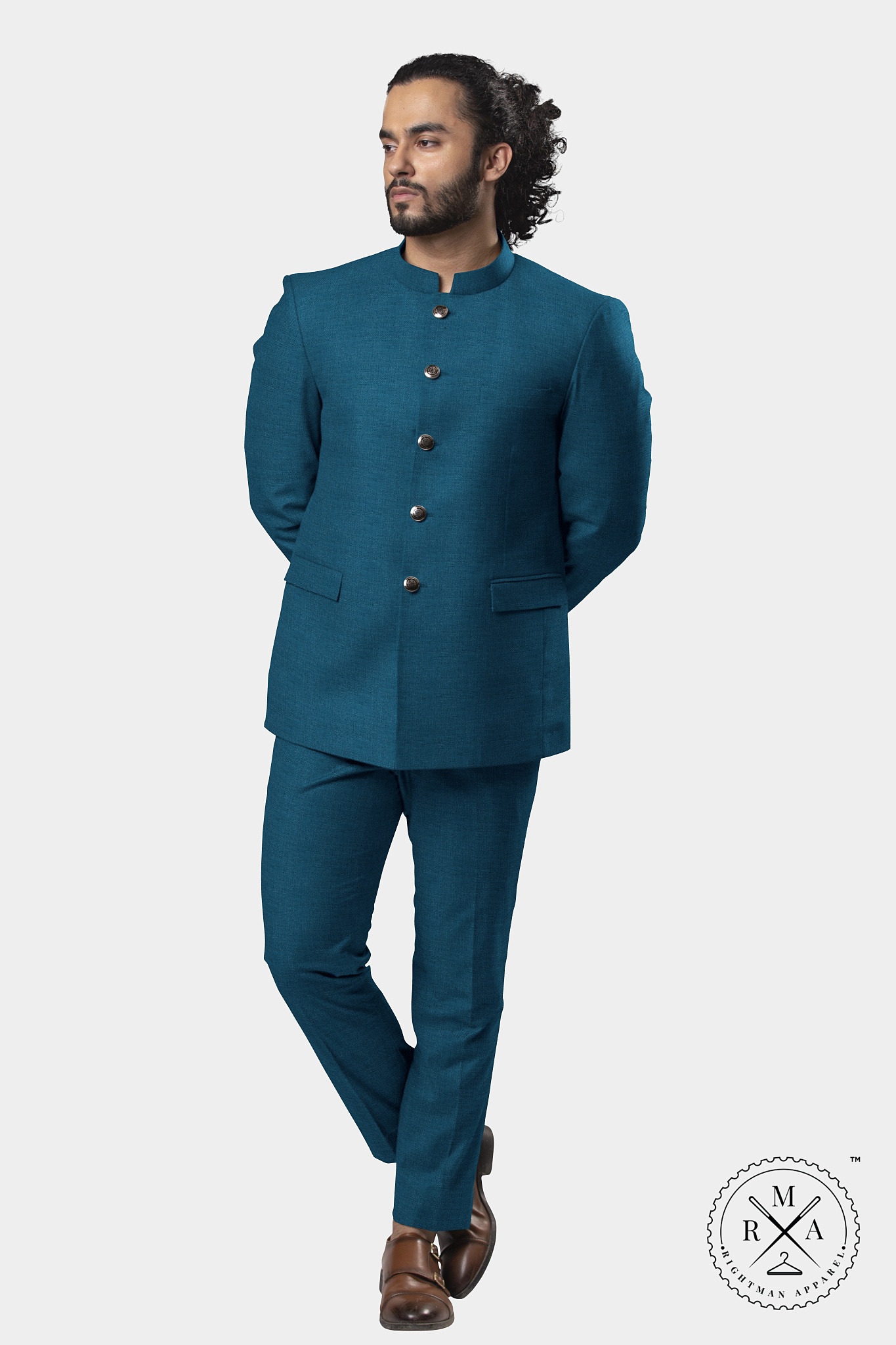 Blue Textured Jodhpuri Suit SU145